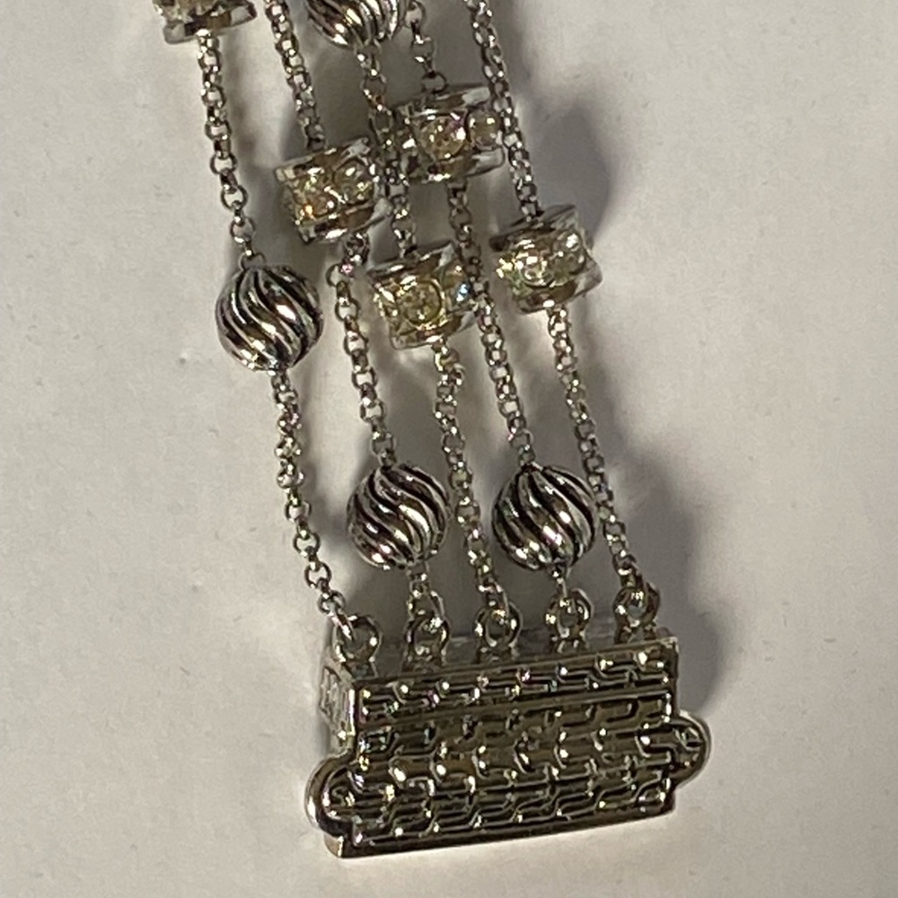 Vintage 4 Strand Large Silver & Crystal Magnetic Bracelet - Picture 8 of 12